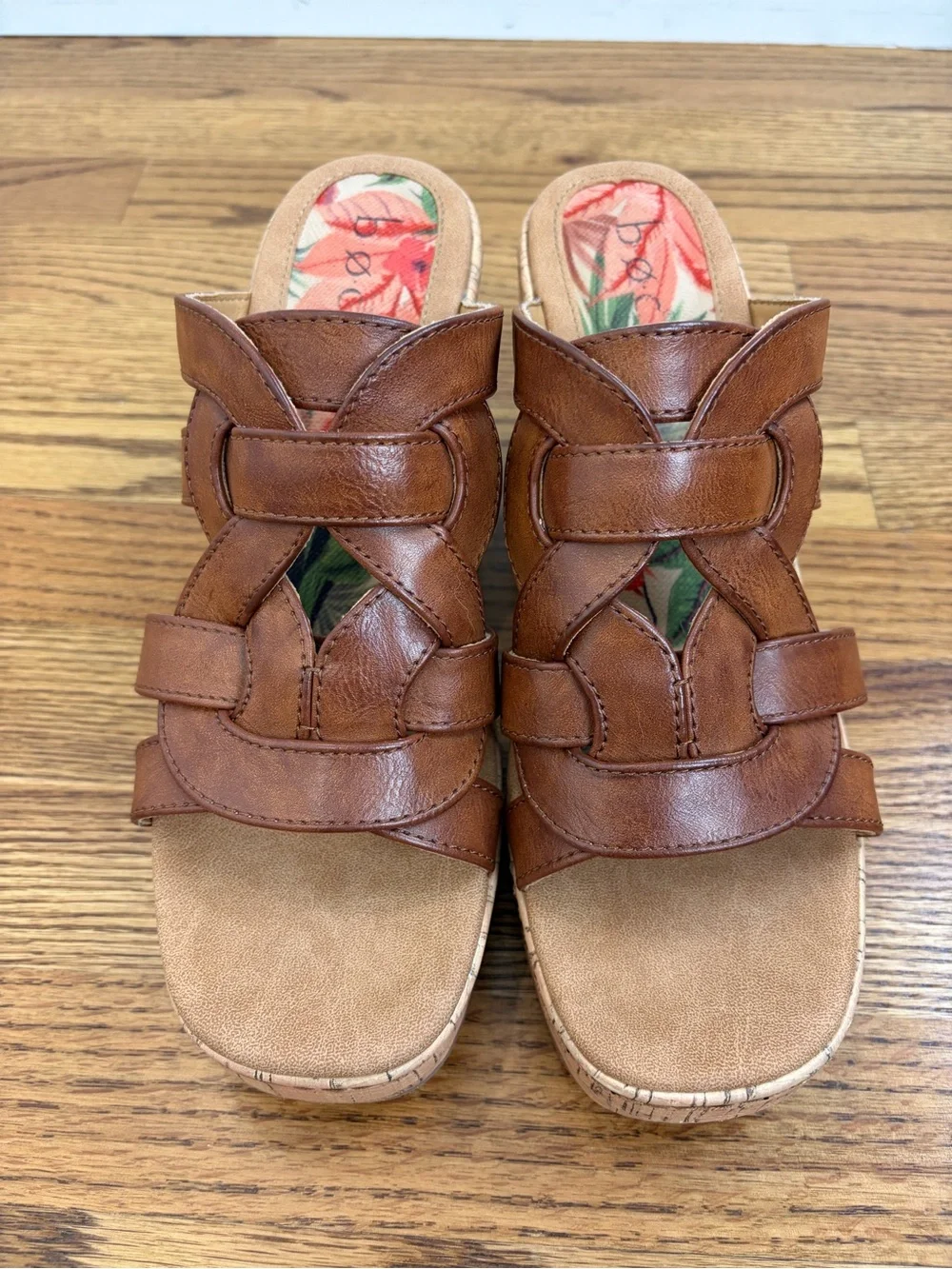 b.ø.c. Kora Brown Braided Leather Cork Wedge Slides (10)